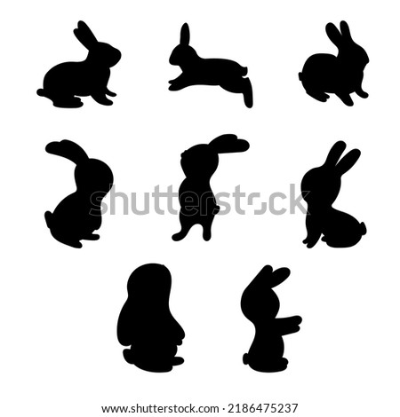 Easter bunnies silhouettes simple form. Vector set of animals isolated on a white background