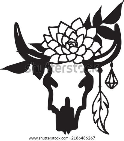 Boho skull Vector Clip Art, Black and White