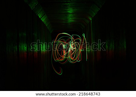 Colorful Light painting abstract shape, in tunnel