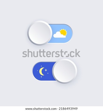 Switch element button for light or dark theme. Digital toggle symbol. Day night mode icon for application. Indicator for smartphone. Frontend control realistic vector illustration on white Royalty-Free Stock Photo #2186493949