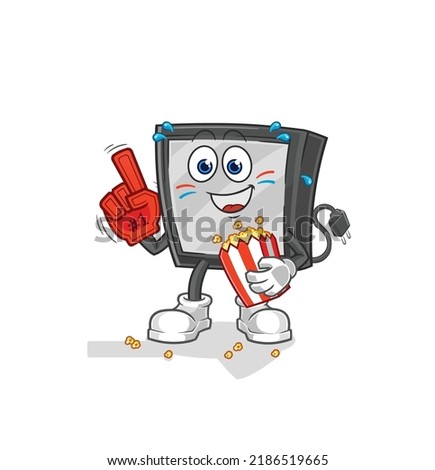 the tv fan with popcorn illustration. character vector