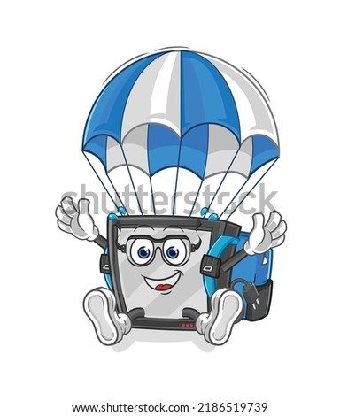 the tv skydiving character. cartoon mascot vector