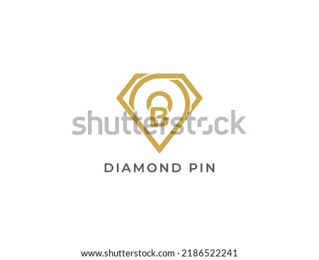 Diamond Location Pin Logo Concept icon sign symbol Design Line Art Style with Letter B. Jewelry Logotype. Vector illustration logo template