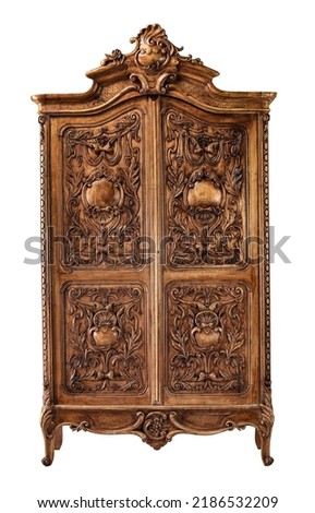 Armoire wood vintage wardrobe, decorative with clipping path. Royalty-Free Stock Photo #2186532209