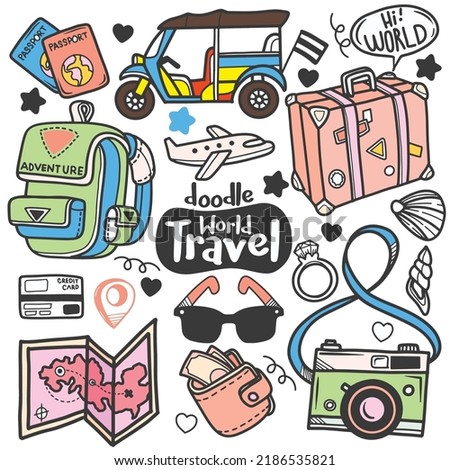 Time to Travel Doodle Line Art Illustration. Hand Drawn Vector Clip Art. Banner Set Logos. ,Each on a separate layer