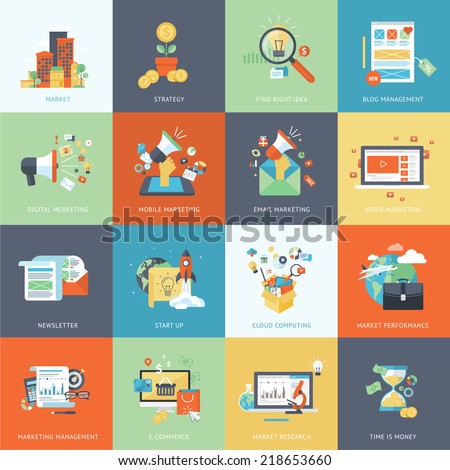 Set of modern flat design concept icons for internet marketing. Icons can be used for websites, print and presentation templates, promotional materials, infographics, web and mobile services and apps.