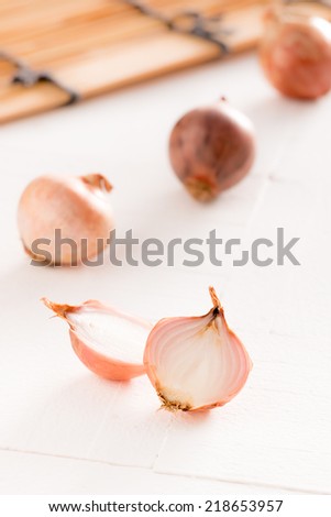 Best cooking Shallot on white wooden table,close up