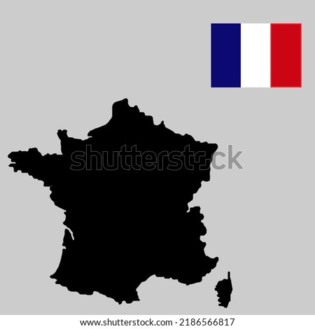 Map, borders, mainland, land of France. And national flag vector illustration