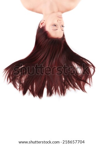 Beautiful Girl with long hair on a white background