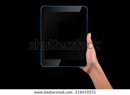 Touch screen tablet computer with blank screen and hand isolated
