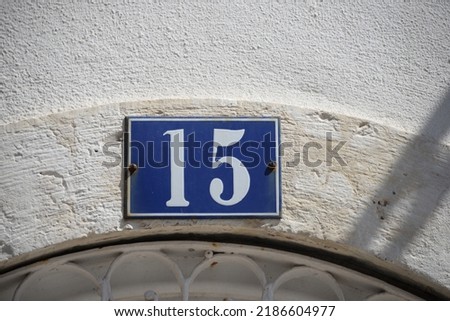 number 15 on a house in Barreiro, Portugal, September 12, 2018