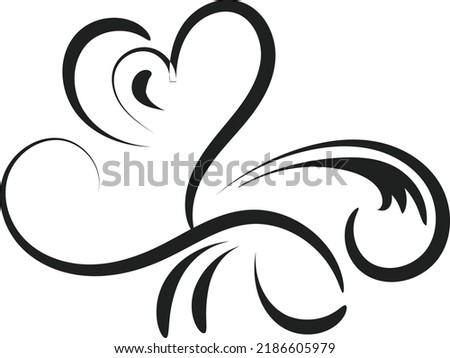 Line Drawing Of Love. Hand Drawn Heart Decorative Design for print or use as poster, card, flyer, Tattoo or  T Shirt