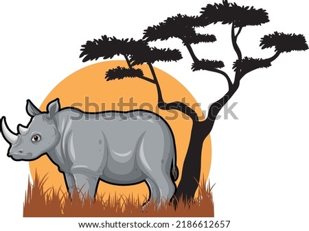 Rhinosaurus with tree silhouette illustration