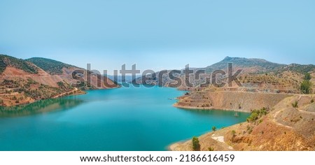 Panoramic view of  Bağbaşı Dam and lake on a sunny day - Konya, Turkey Royalty-Free Stock Photo #2186616459