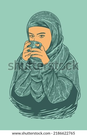 woman drinking coffee vector illustration