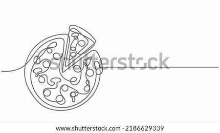 Continuous One Line Pizza and Slice italian fast food cafe. Vector illustration. Pizzeria