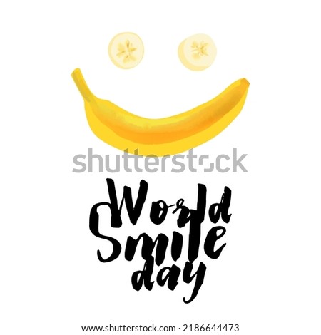 World smile day illustration with yellow banana abstract smile face