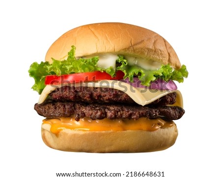 big classic beef cheese burger on white background isolated png Royalty-Free Stock Photo #2186648631