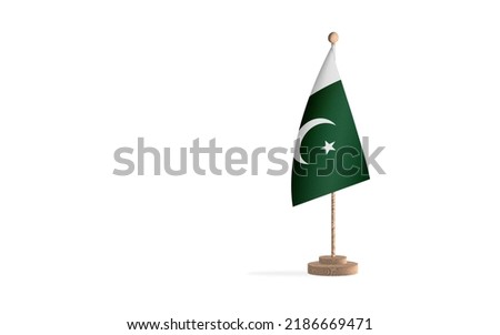 Pakistan flagpole in a white space background. High-quality JPEG image.