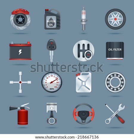 Car parts technology auto service icons set isolated vector illustration