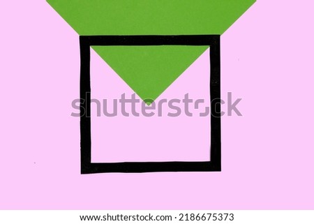 green pink envelope, creative idea, black frame as copy space, minimal design