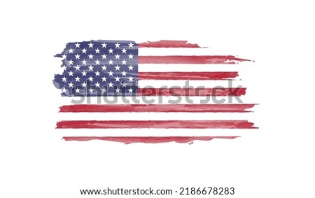 Watercolor painting flag of United States. Hand drawing brush stroke