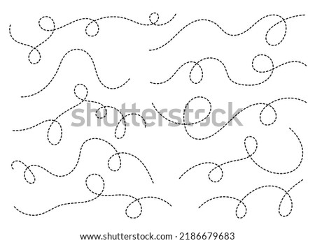 Hand drawn dotted curved line shape.  Curved line icon collection. Vector illustration isolated on white background Royalty-Free Stock Photo #2186679683