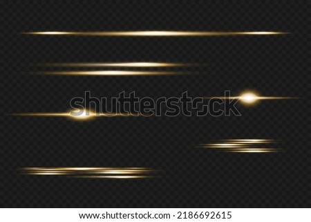 Set of light effects. Glare and flashes. Bright beams of light. Glowing lines. Dust. Christmas flash.Gold color vector illustration.