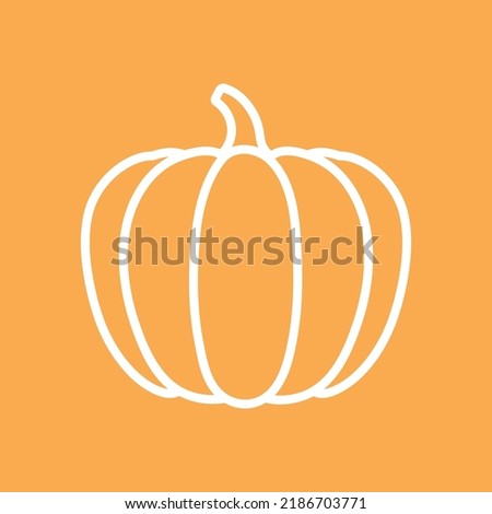 white line pumpkin autumn symbol, fall decorative drawing clip-art, doodle vector element, orange background