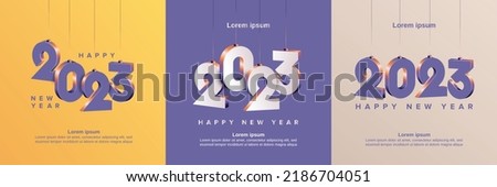 Happy new year 2023 square template with 3D hanging number. Greeting concept for 2023 new year celebration Royalty-Free Stock Photo #2186704051