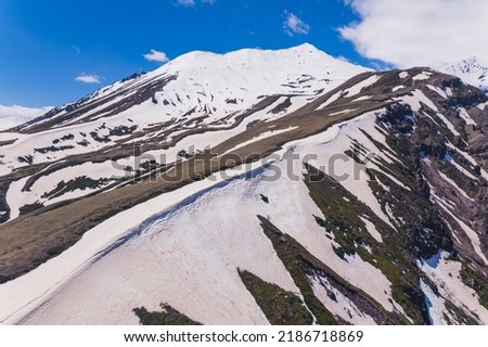 closeup view of a snowcapped mountain, Kazbegi, Georgia. High quality photo