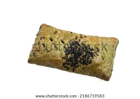 red bean paste filled green tea pie on white background isolated image