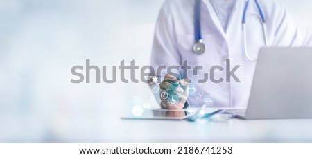 Medicine doctor hand working with digital tablet modern computer interface Doctor is showing medical analytics data, Medical technology Healthcare concept Royalty-Free Stock Photo #2186741253