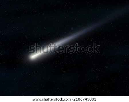 Bright shooting star. Meteor trail in the night starry sky. Meteor in the Earth's atmosphere.