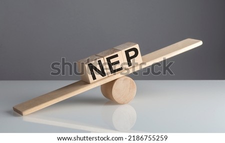 NEP - Network Equipment Provider text on a wooden cubes on a wooden balance , business concept