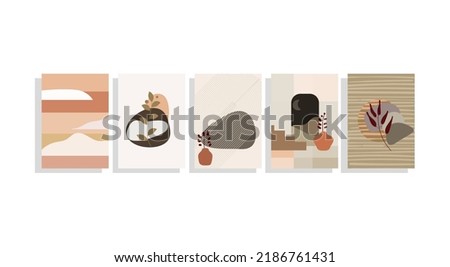 abstract mid century modern templates vector set with arch, landscapes
