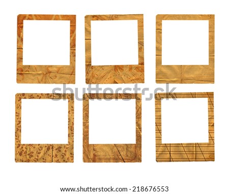 Set of old paper slides on white isolated background