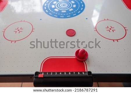 Close-up photo of table air hockey Royalty-Free Stock Photo #2186787291