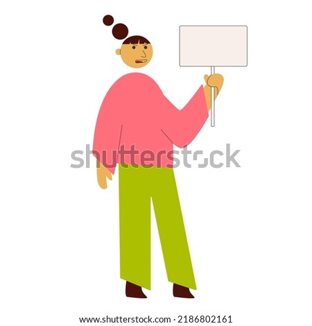 Protesting girl holding a poster.
Vector illustration for the theme of protests