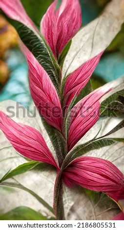 pink colorful flower on dark tropical foliage nature background