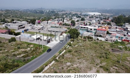 mexico town aerial drone photography sky highway field august rain magical town, houses, residence, texcoco