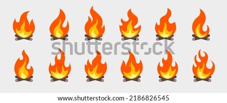 Campfire vector set - Collection of fire and burning flames and bonfire Royalty-Free Stock Photo #2186826545