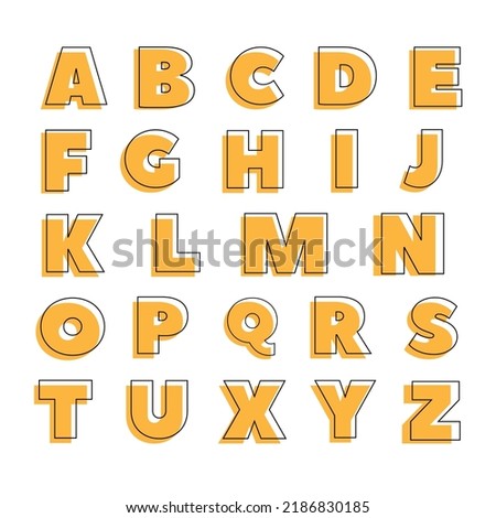 English alphabet modern black yellow design. Letters for text, poster, holiday. Festive, realistic set. Letters from A to Z. Vector illustration.