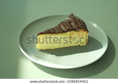A picture sliced of burnt cheesecake in the plate.