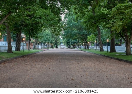 Street in the Lincoln Home National Historic Site in Springfield Illinois at dusk