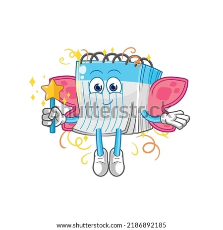 the notebook fairy with wings and stick. cartoon mascot vector