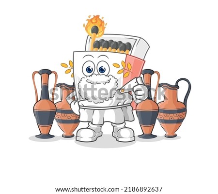 the matchbox with greek clothing. cartoon mascot vector