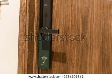 Blank Door hanger flyer white tags for room in hotel, resort