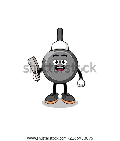 Mascot of frying pan as a butcher , character design