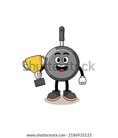 Cartoon mascot of frying pan holding a trophy , character design